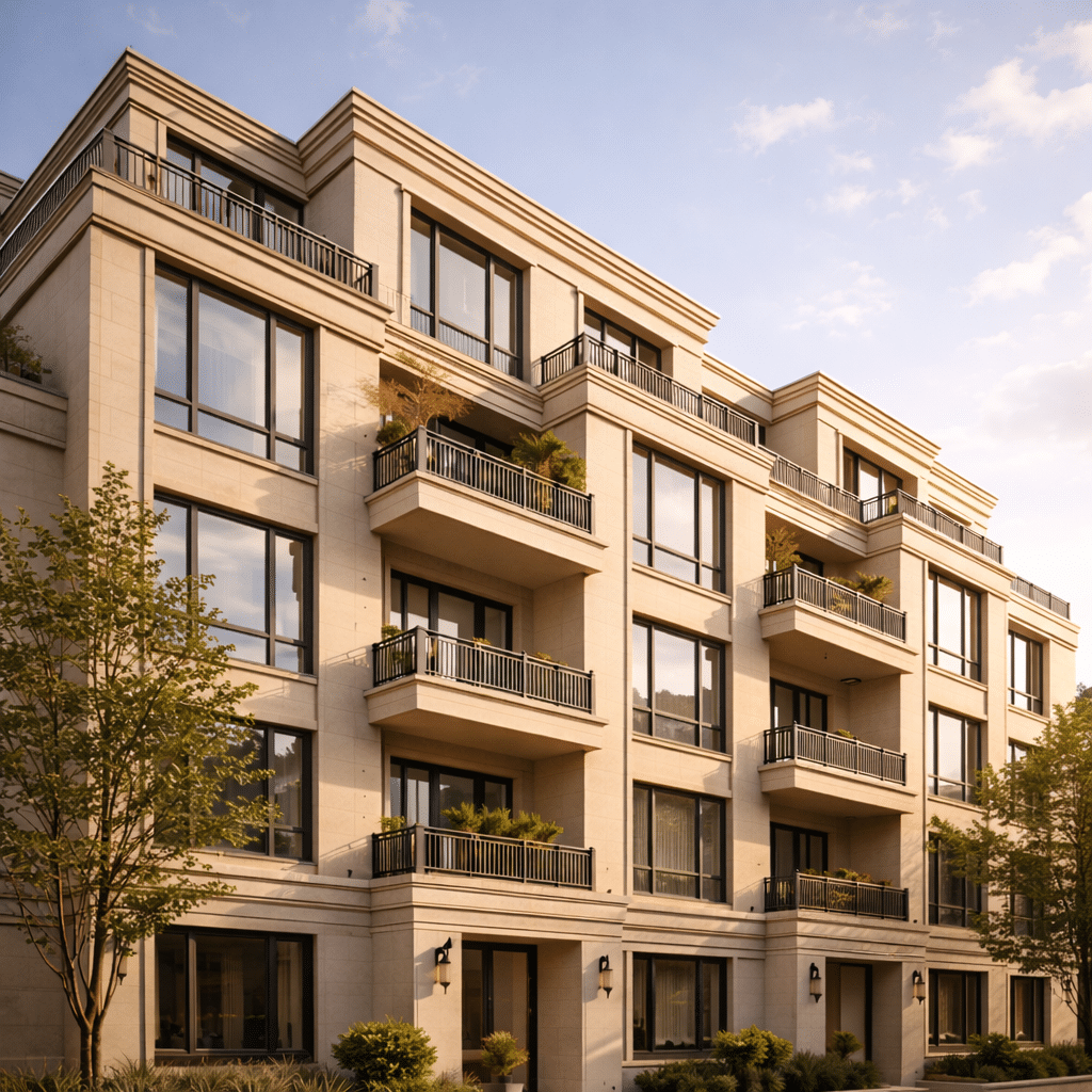Facciata di un edificio residenziale ben tenuto, simbolo di supporto finanziario per interventi condominiali